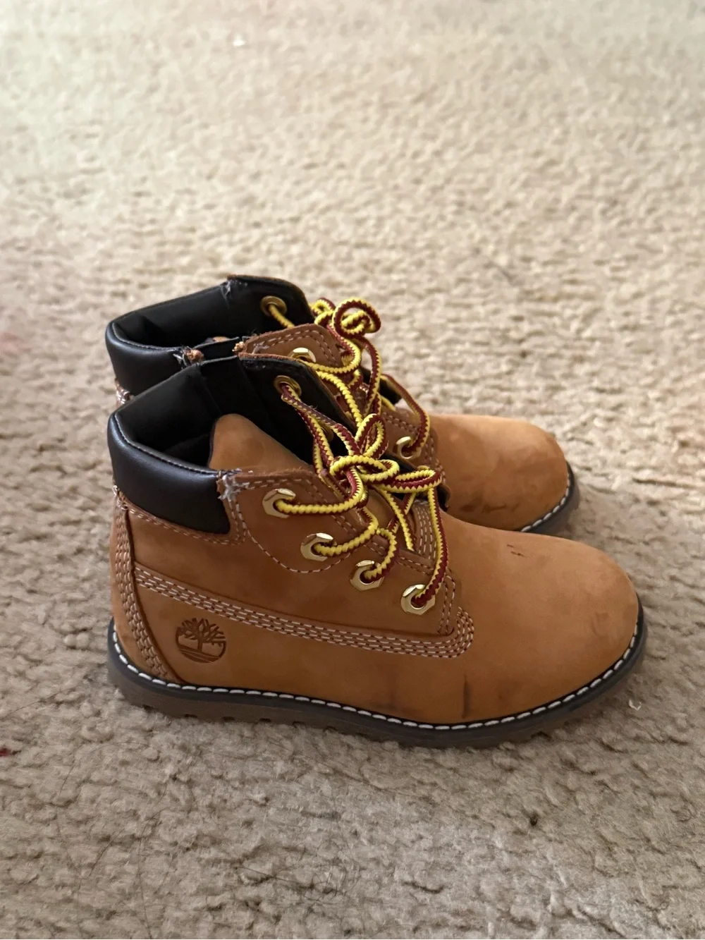 Timberland Kids Wheat/Tan Lace-Up Ankle Boots with Yellow Accents